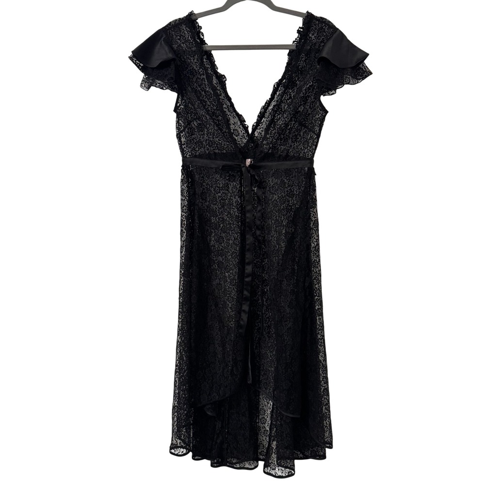 Victorias Secret Lace Kimono M Black Midi Sheer Ruffle Sleeve Whimsigoth‎ Fairy